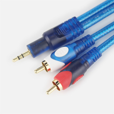 【【一線】YX-3313高保真數碼音頻線3.5/公-2RCA/公透明藍色1.8米】價格,廠家,圖片,其他影音電器配附件,福州悅鳴音響器材-